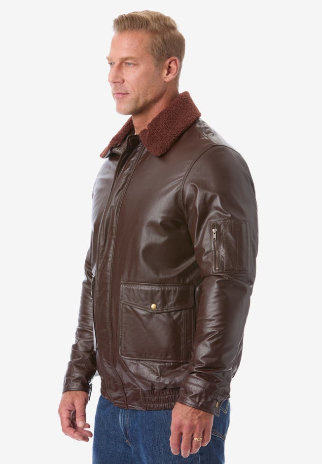 Leather Flight Bomber Jacket image number 2