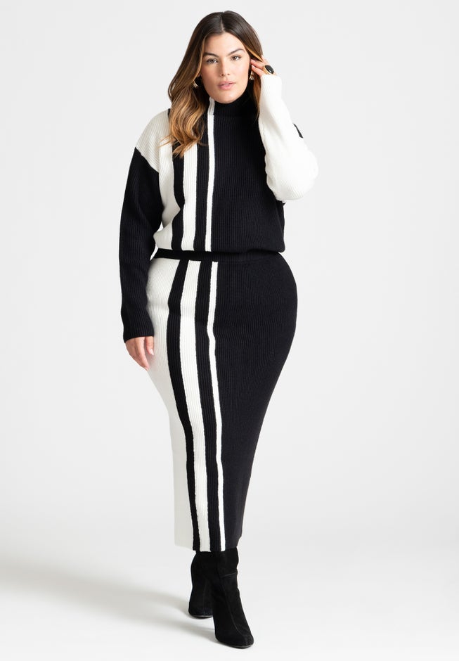 Colorblocked Sweater Column Skirt image number null