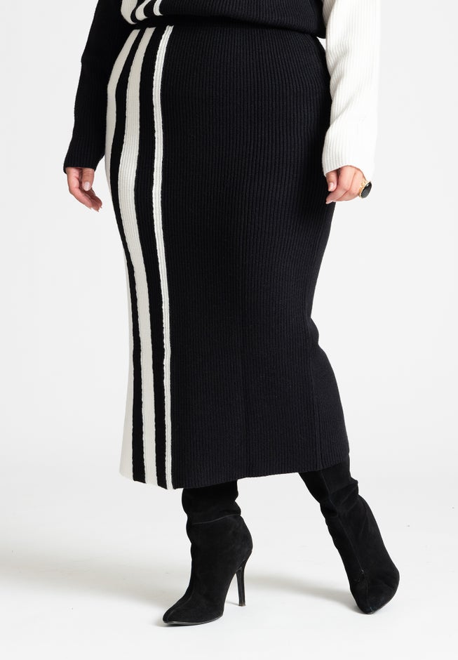 Colorblocked Sweater Column Skirt image number null