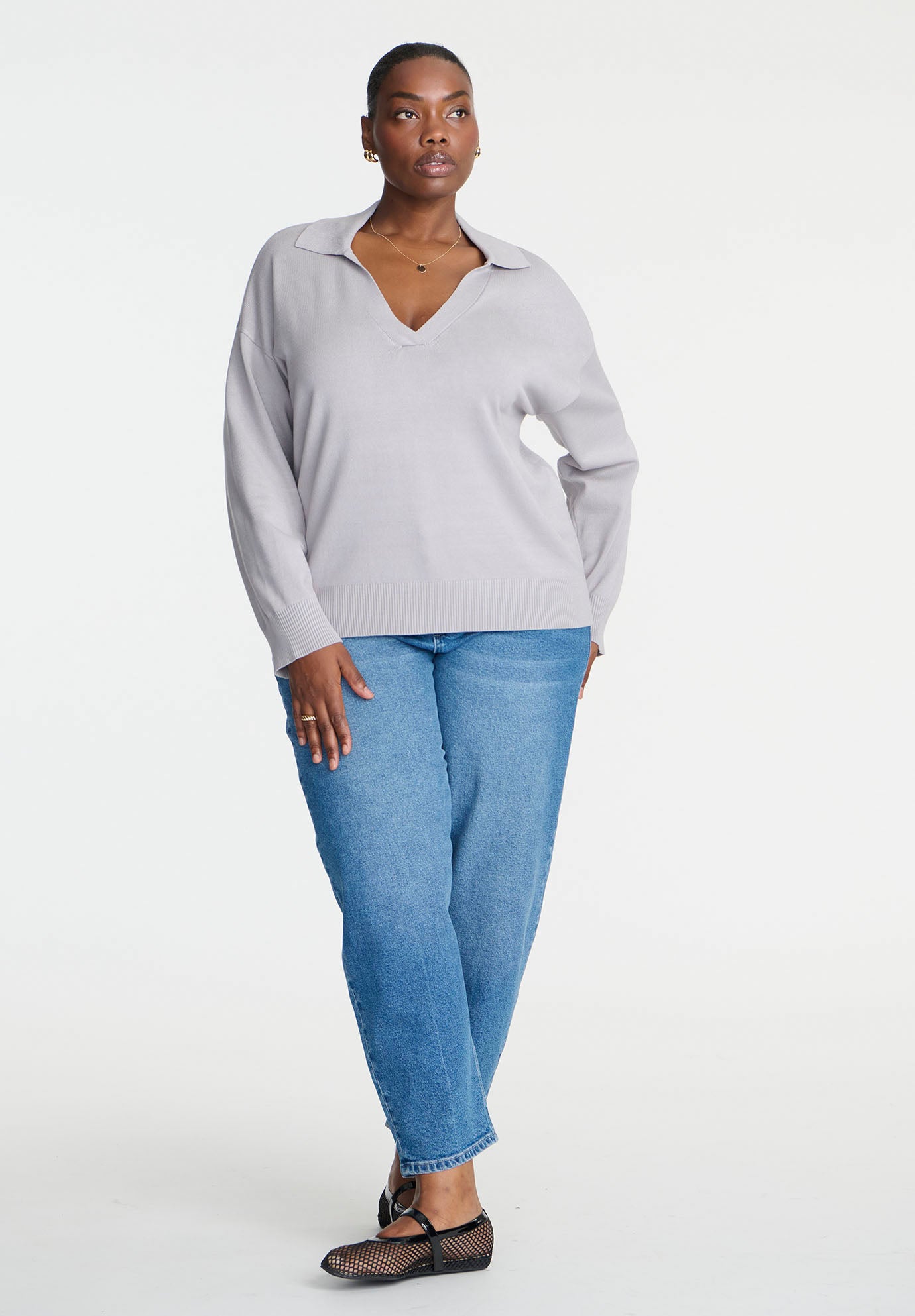 V-Neck Collared Sweater image number 2