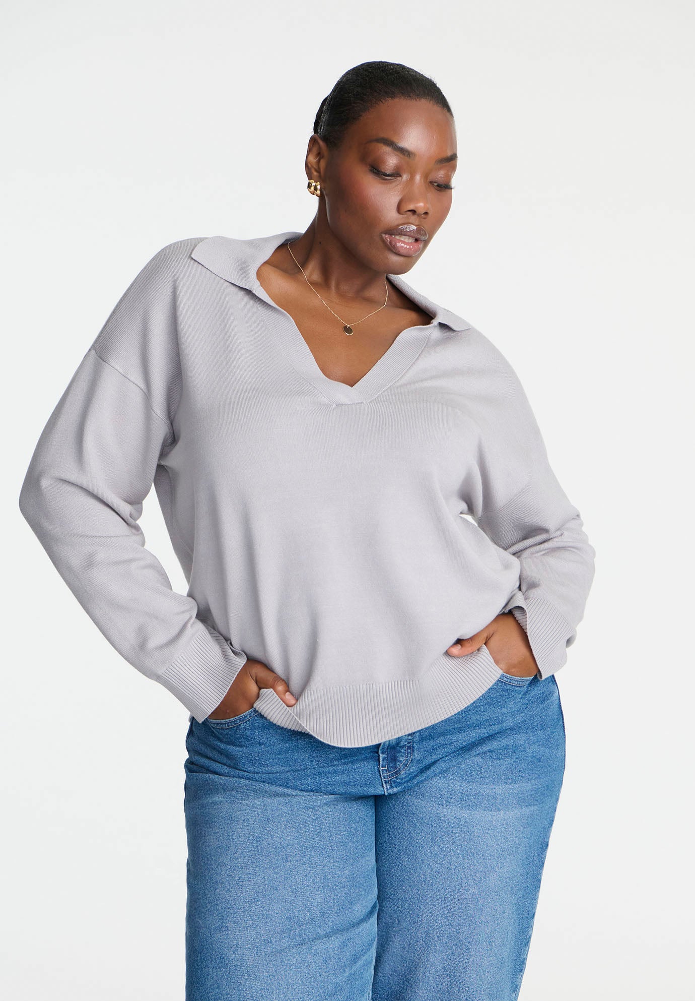 V-Neck Collared Sweater image number 0