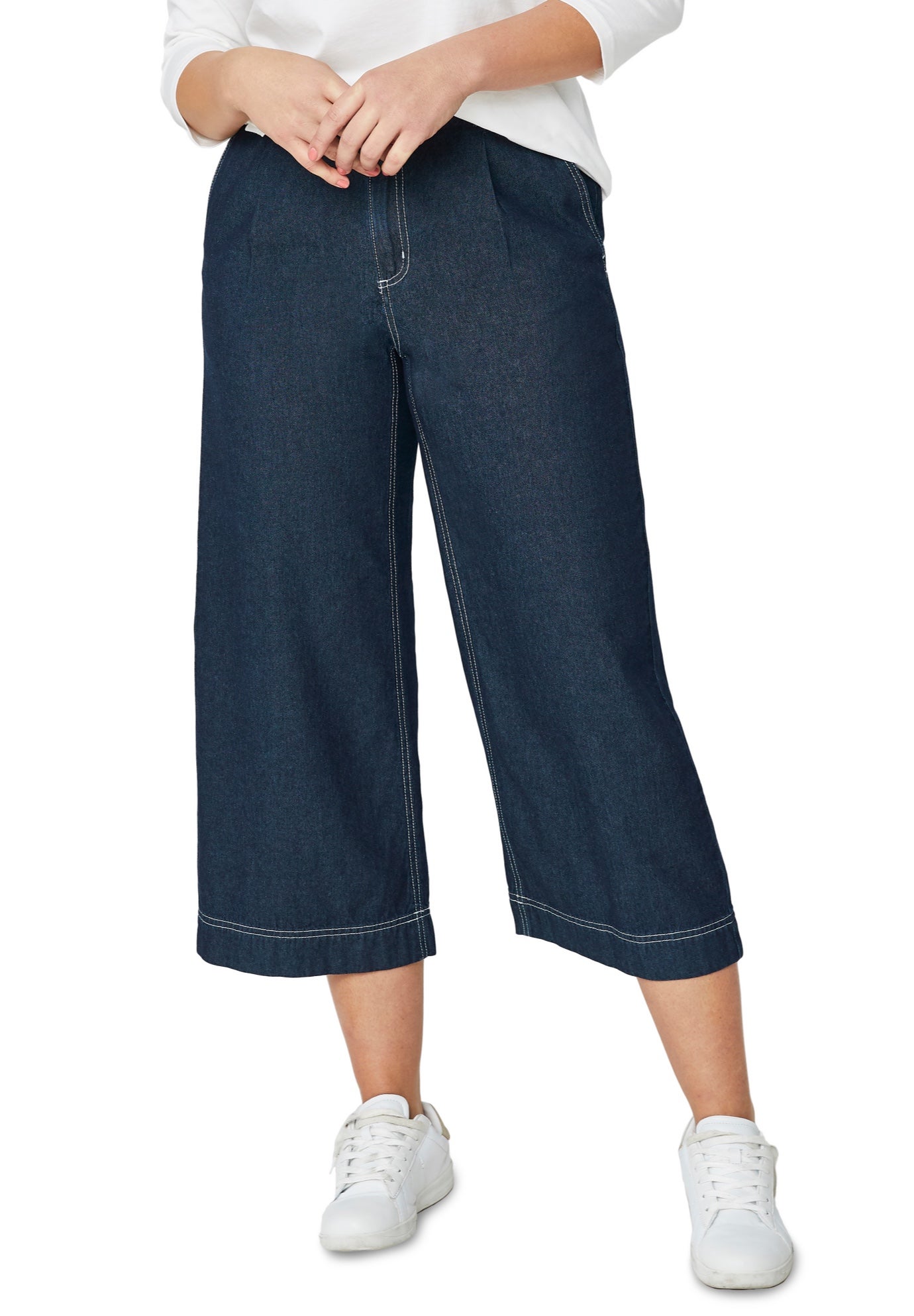 Lightweight Wide-Leg Crop Mid-Rise Elastic Waist Jeans image number 0
