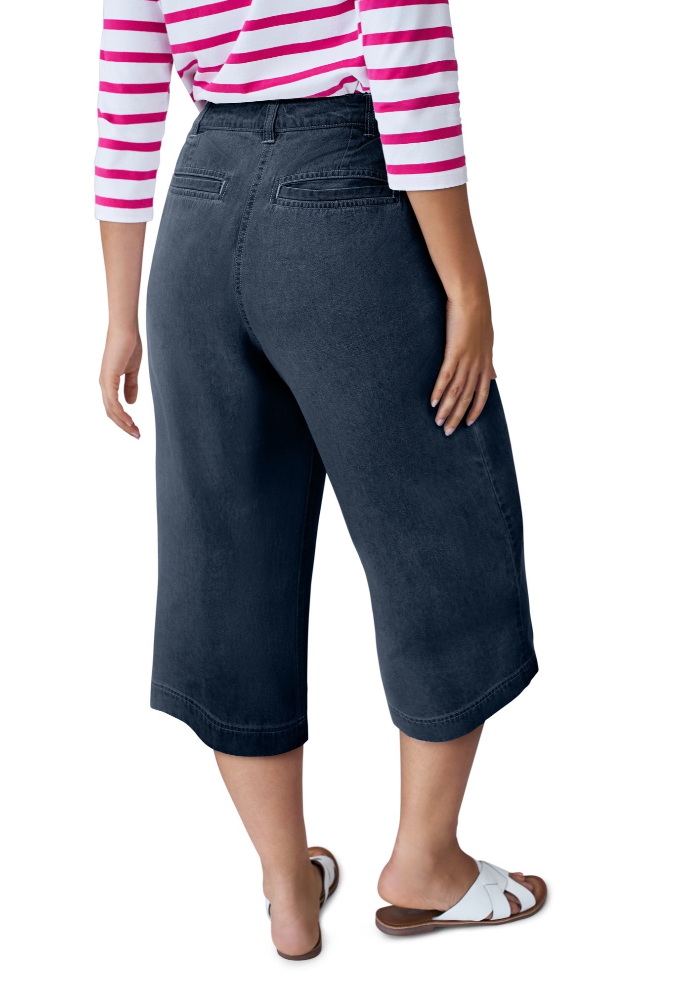 Lightweight Wide-Leg Crop Mid-Rise Elastic Waist Jeans image number 1