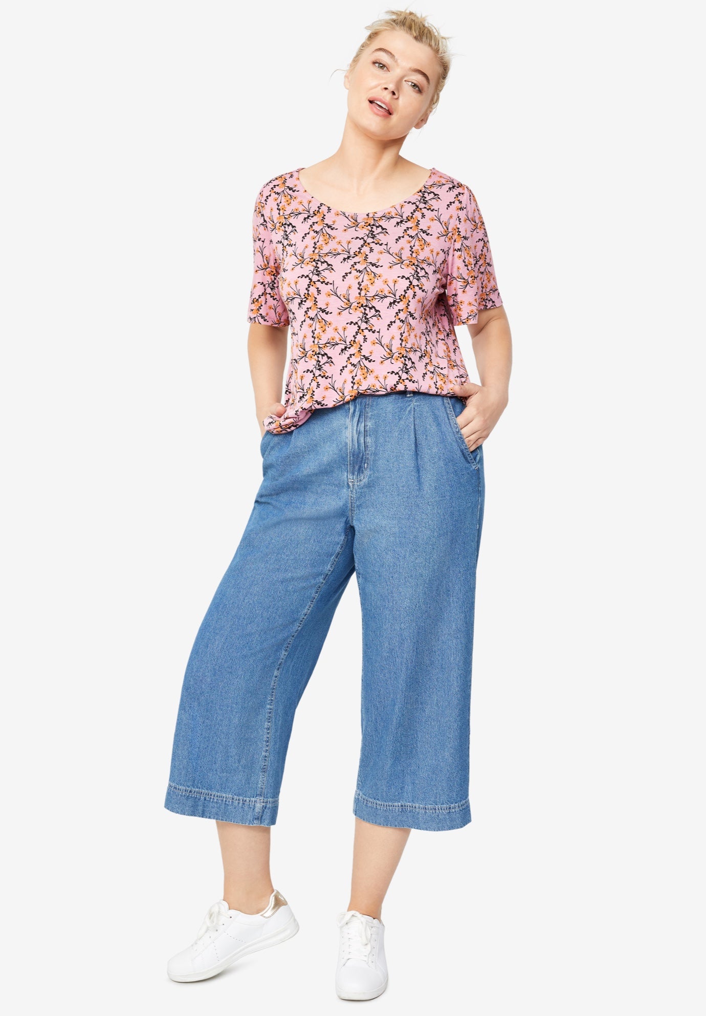 Lightweight Wide-Leg Crop Jeans image number 0