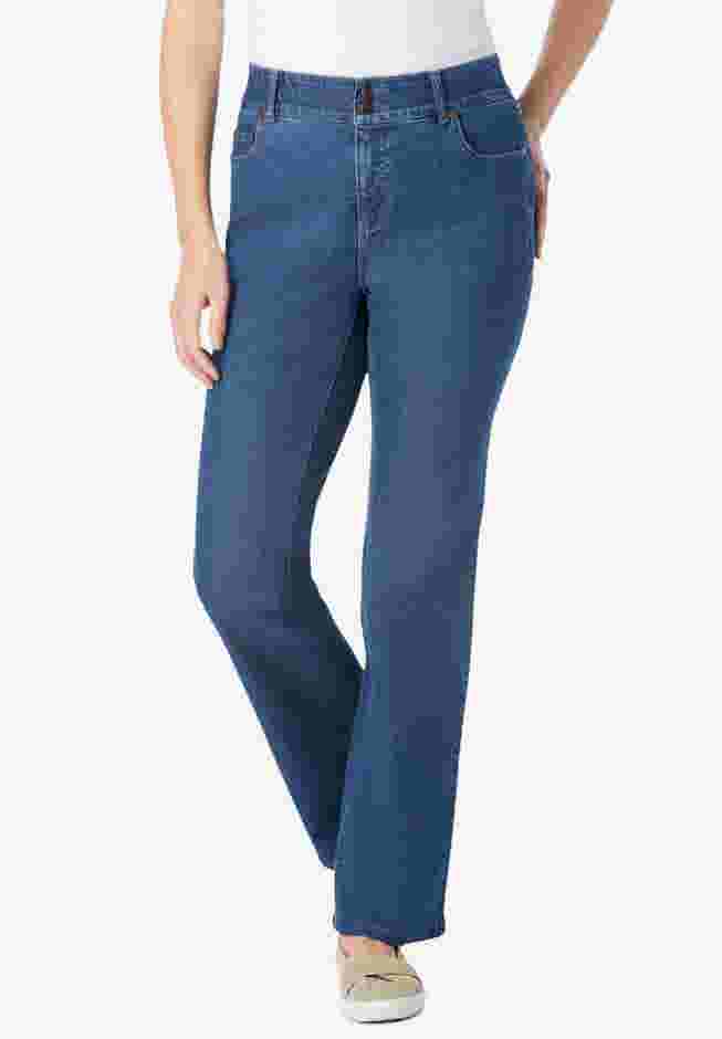 Womens Plus-Size Secret Solutions&trade; Tummy Smoothing Bootcut Stretch Denim Jeans image number 0