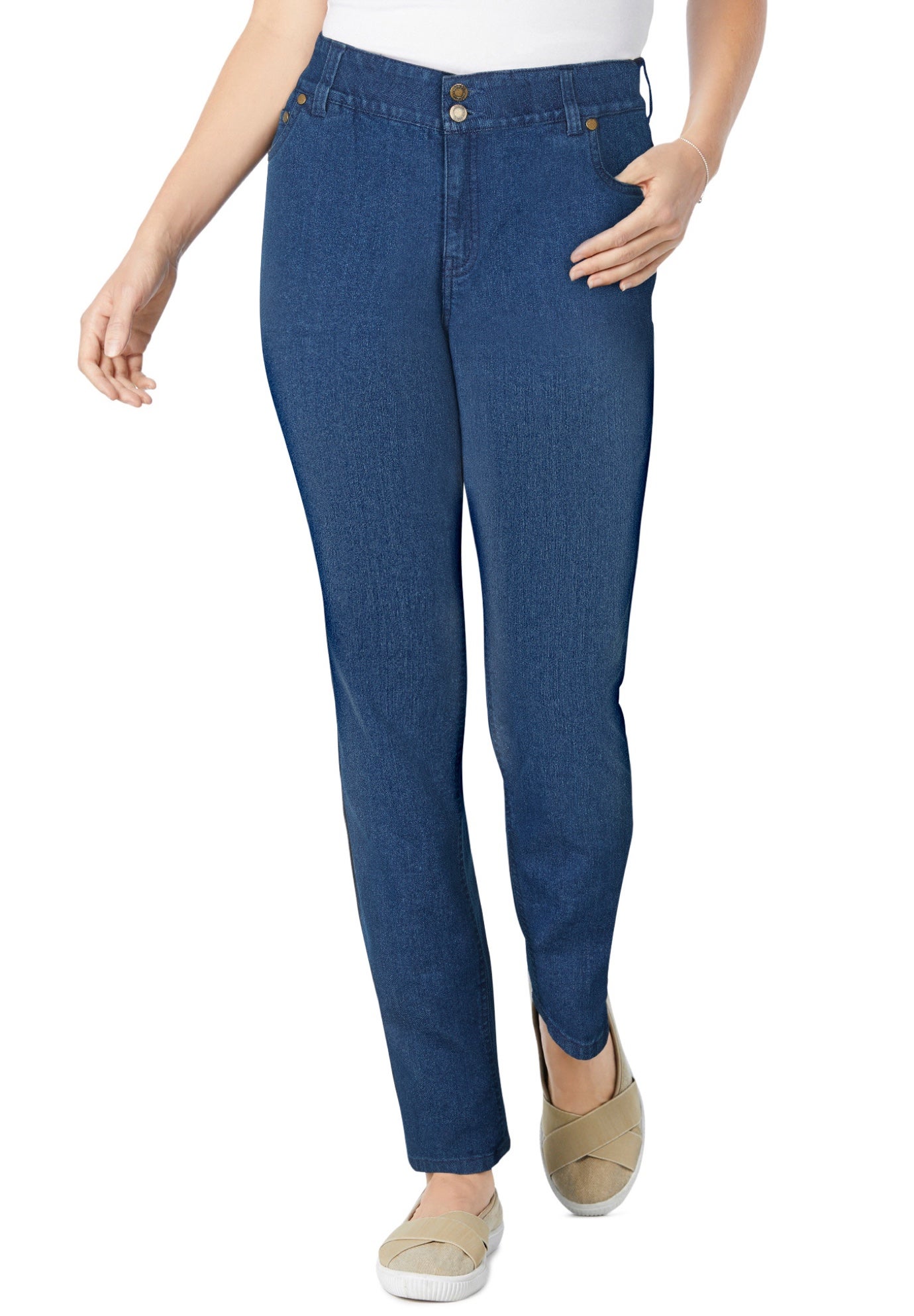 Secret Solutions&trade; Tummy Smoothing Straight-Leg Stretch Denim Jeans image number 0