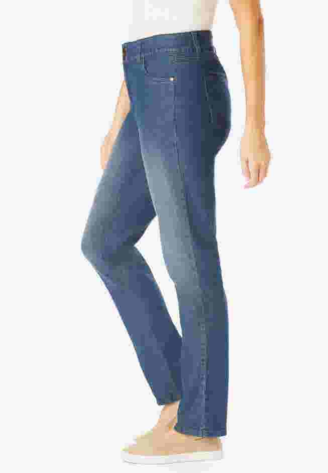 Womens Plus-Size Secret Solutions&trade; Tummy Smoothing Straight-Leg Stretch Denim Jeans image number 2