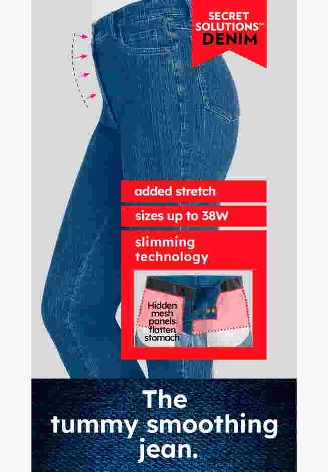 Womens Plus-Size Secret Solutions&trade; Tummy Smoothing Straight-Leg Stretch Denim Jeans image number 3