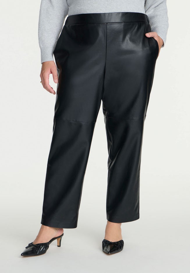 Woven Faux Leather Straight Leg Pant image number 1