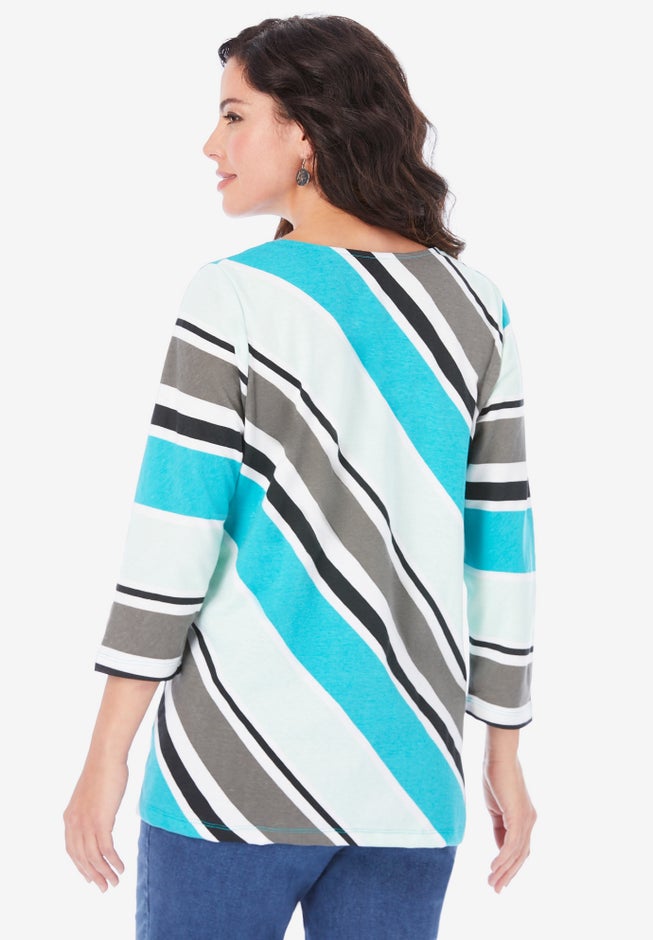 Diagonal Stripe V-Neck Tee image number null