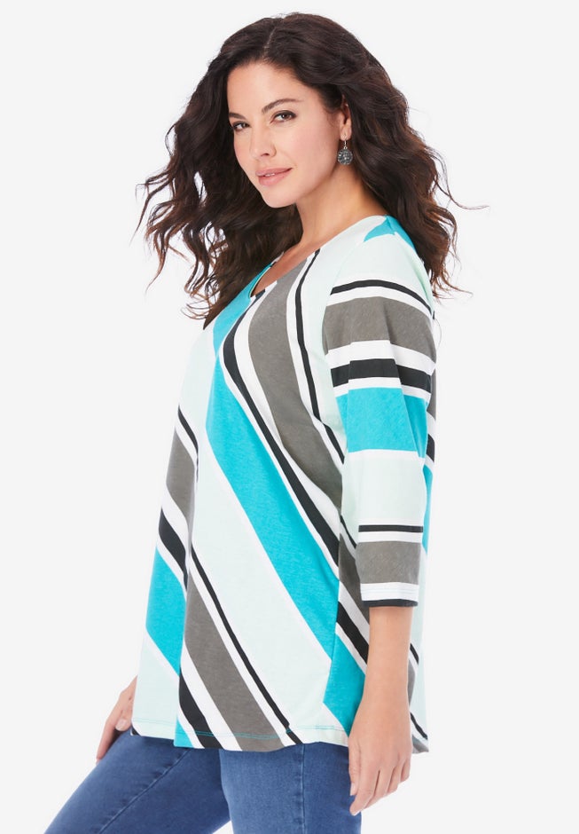Diagonal Stripe V-Neck Tee image number null