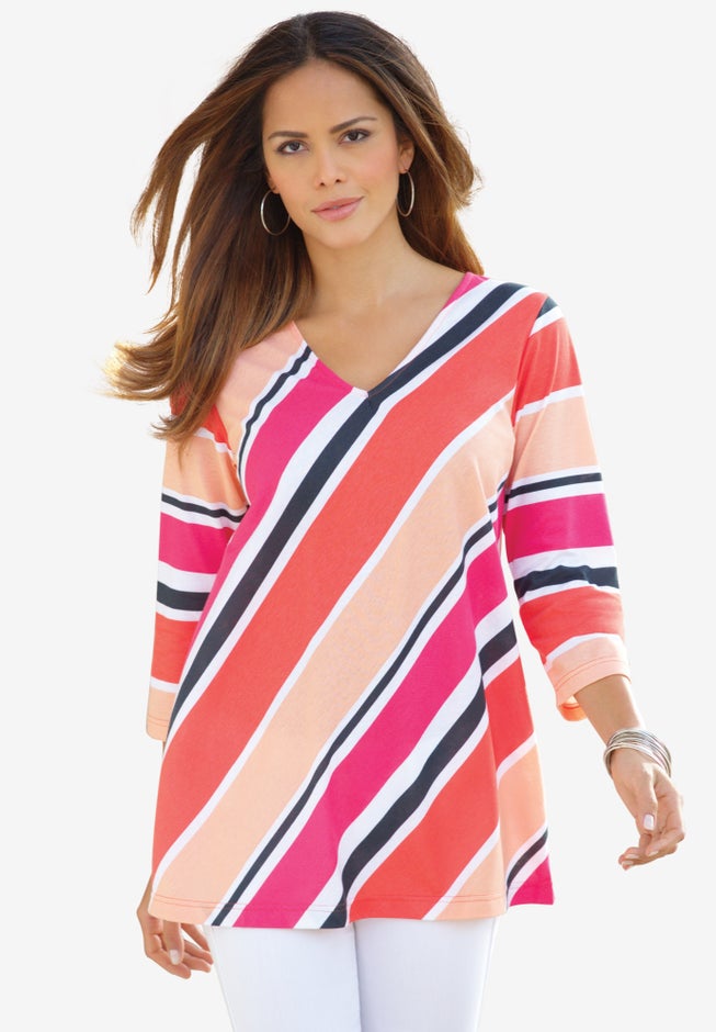 Diagonal Stripe V-Neck Tee image number null