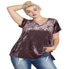 Stretch Crushed Velour V-neck Short Sleeve Tee image number null