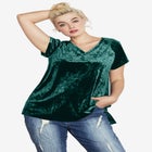 Stretch Crushed Velour V-neck Short Sleeve Tee image number null