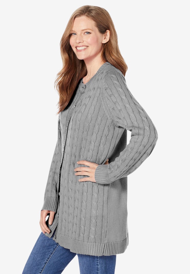 Cotton Cable Knit Cardigan Sweater image number 2