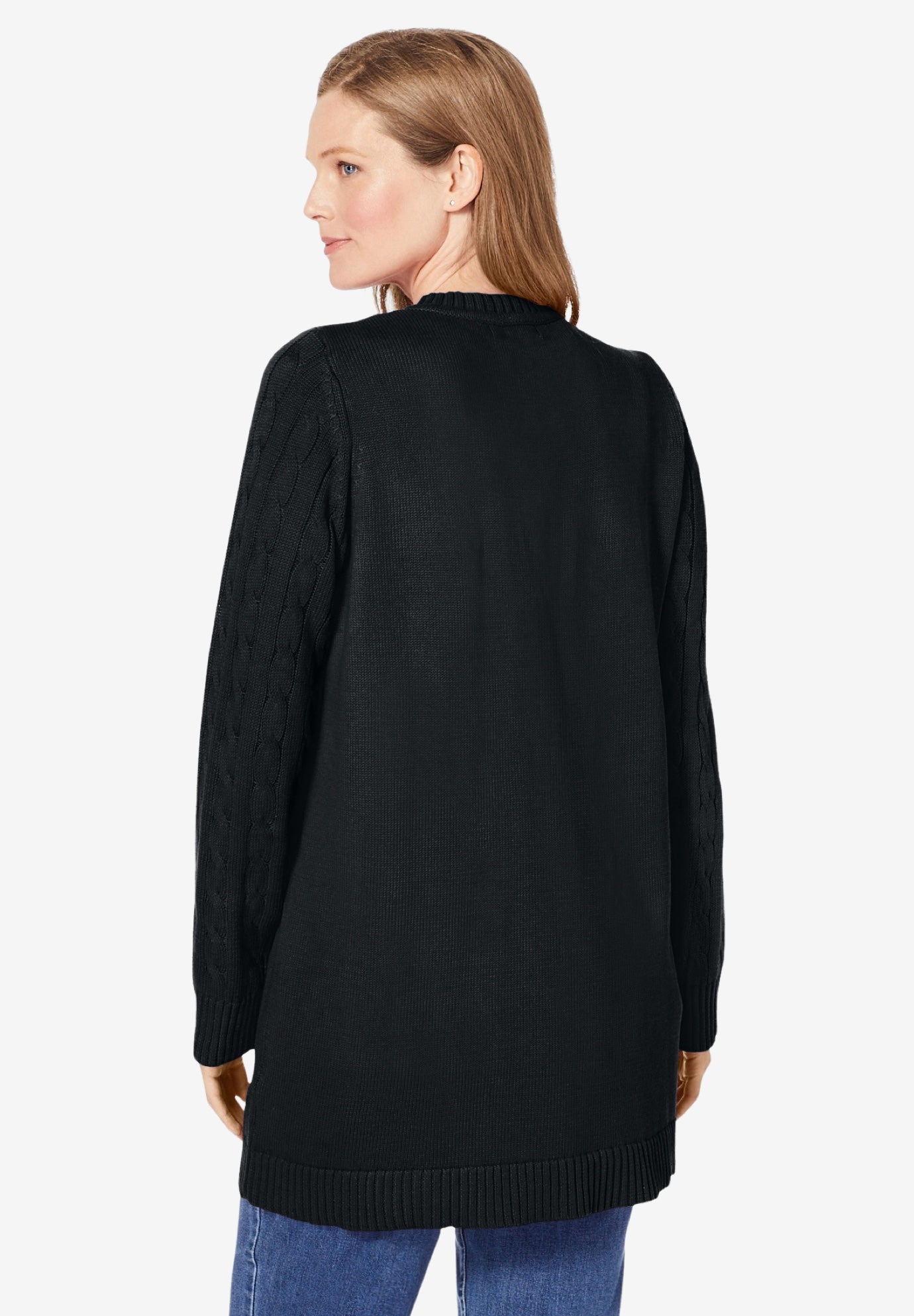 Cotton Cable Knit Cardigan Sweater image number 2