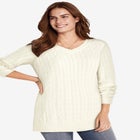 Cable Knit V-Neck Pullover Sweater image number null