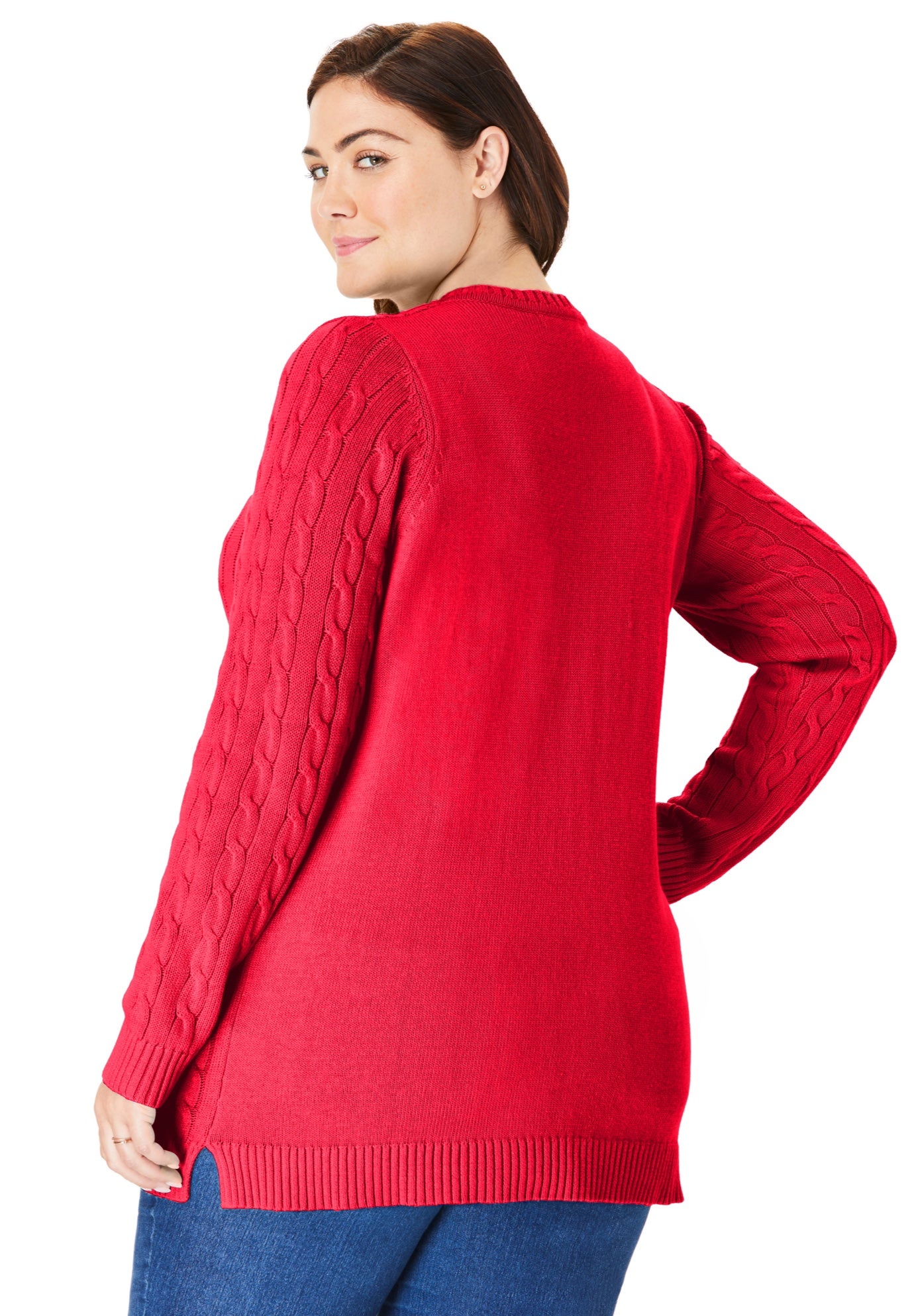 Cable Knit Pullover Crewneck Sweater image number 1