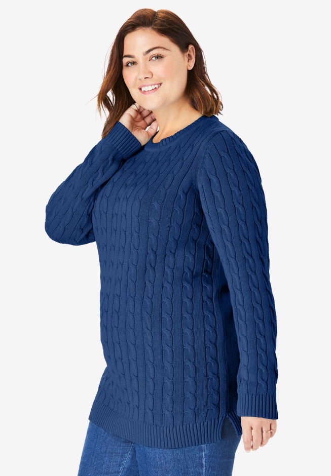Cable Knit Pullover Crewneck Sweater image number 2