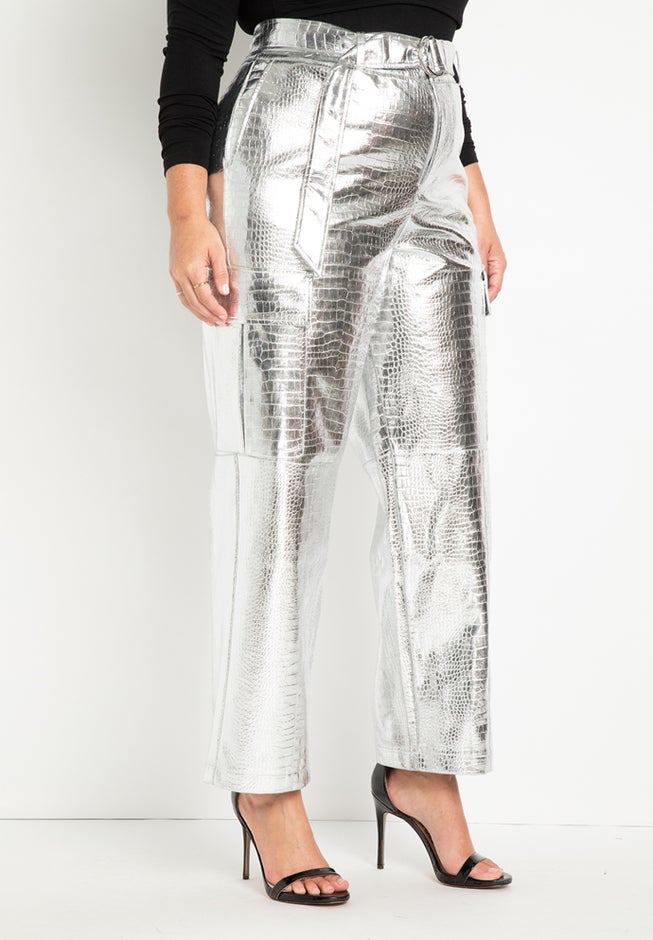 Croc Faux Leather Cargo Pant image number null