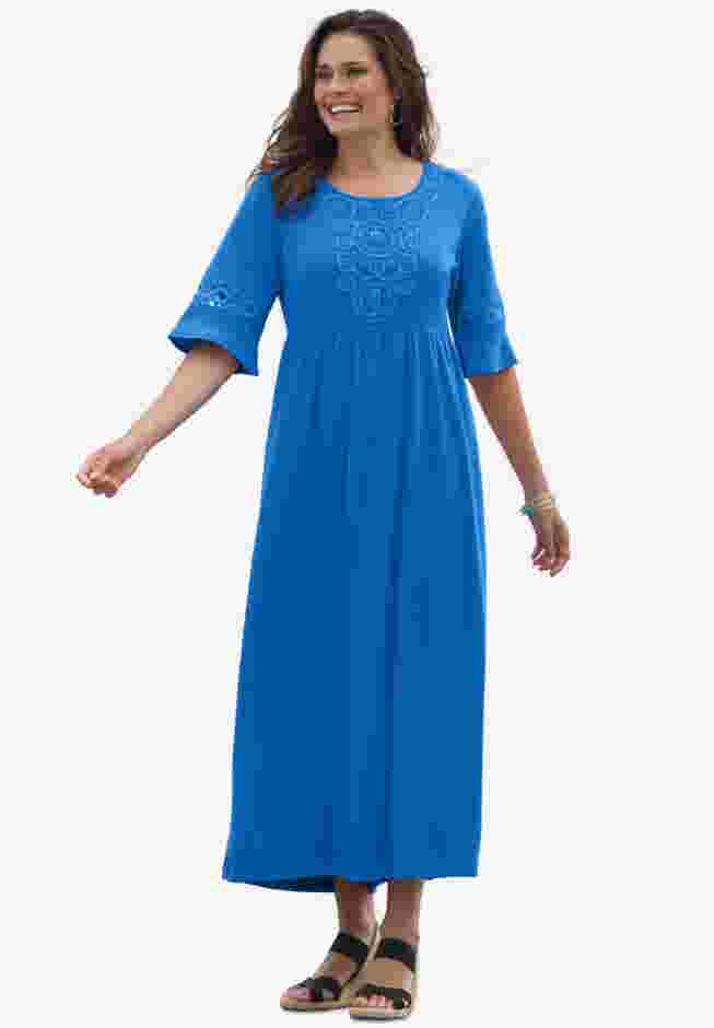 Crochet Trim Empire Knit Dress image number 0