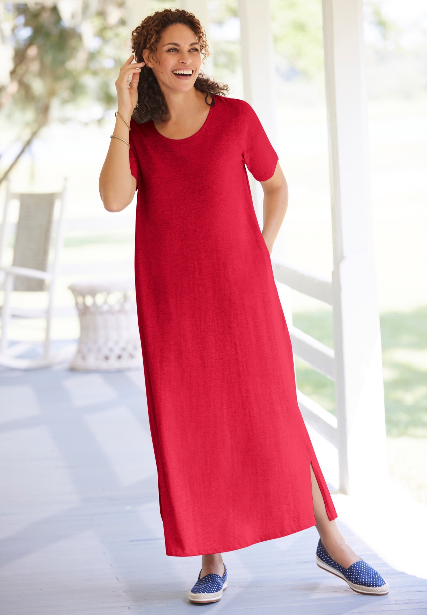 Perfect Short-Sleeve Scoopneck Maxi Tee Dress image number 2
