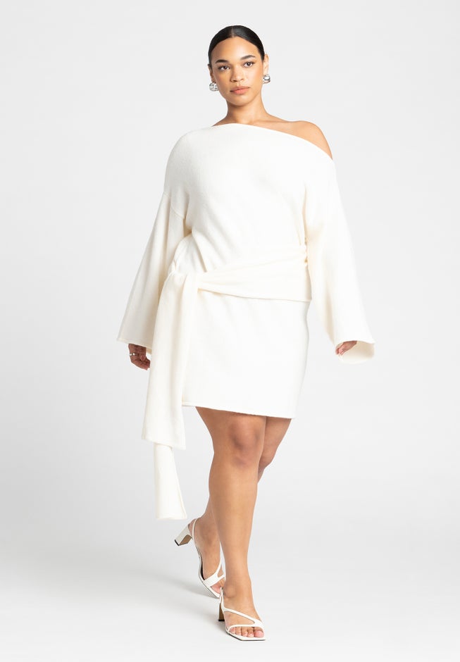 Sweater Mini Dress With Waist Tie image number null