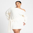 Sweater Mini Dress With Waist Tie image number null