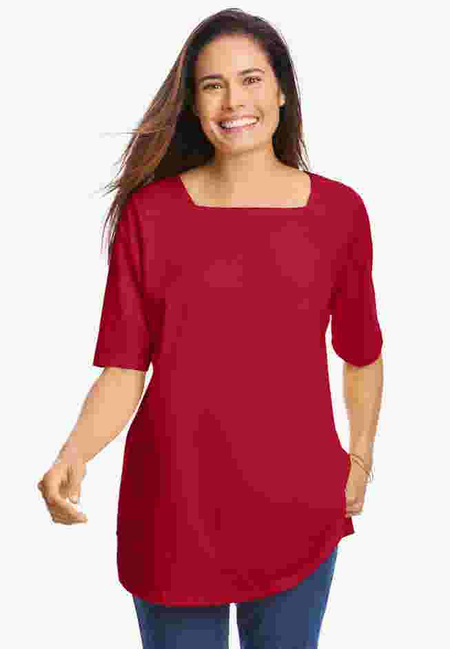 Perfect Elbow-Sleeve Square-Neck Tee image number 0