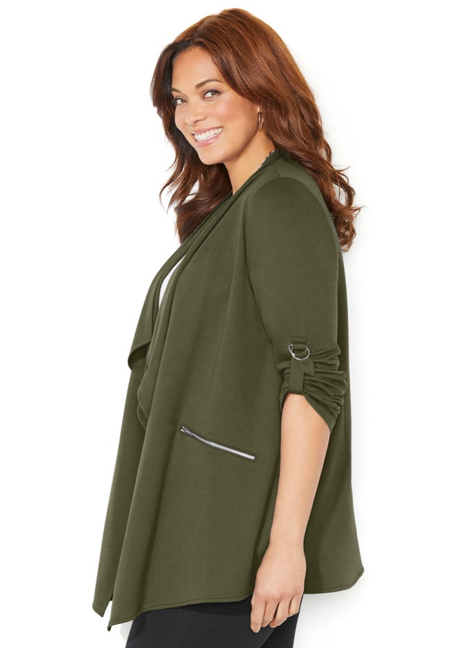 Cloud Knit French Terry Drape Front Cardigan image number 3