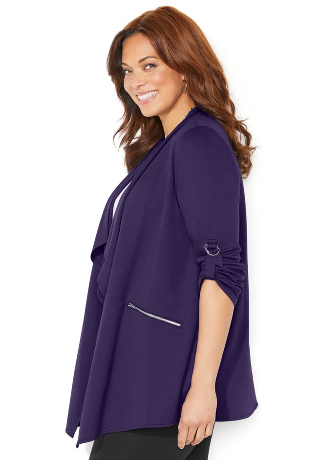 Cloud Knit French Terry Drape Front Cardigan image number 2