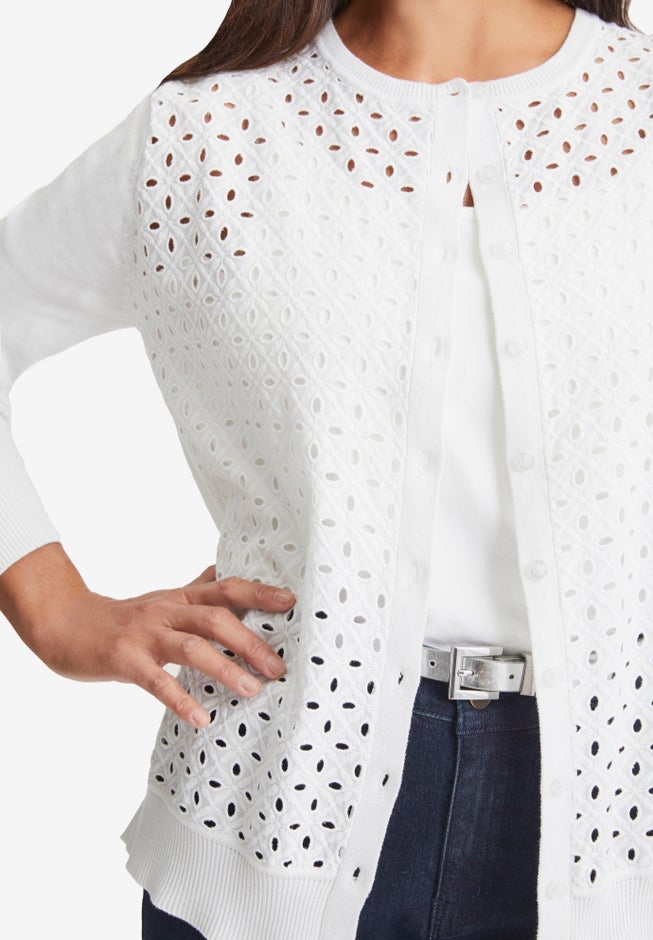 Fine Gauge Eyelet Cardigan image number 1