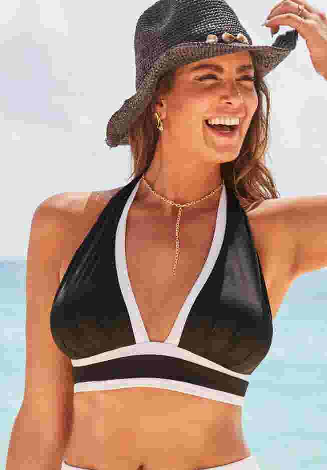 Bliss Colorblock Pleated Halter Bikini Top image number 0