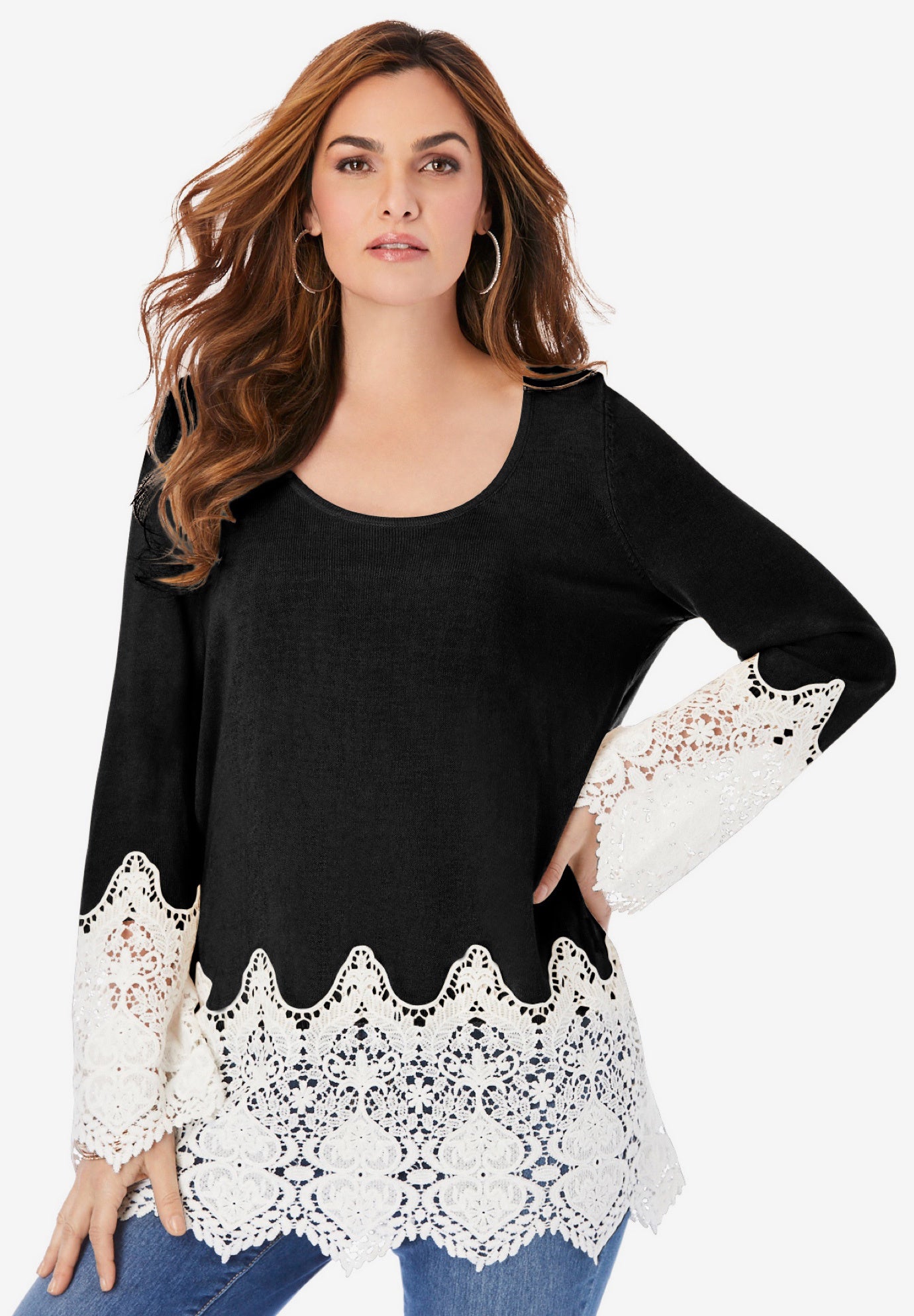 Fine Gauge Lace Pullover Sweater image number 0