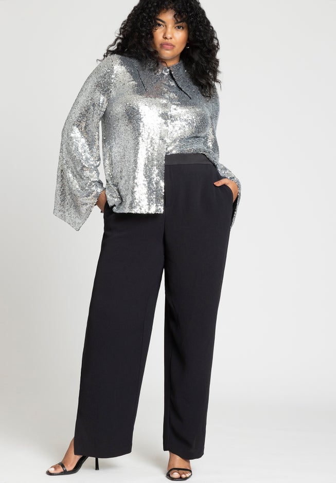 Flare Sleeve Sequin Button Down image number null
