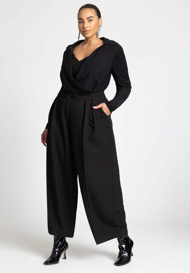 Sparkle Knit Cowl Neck Bodysuit image number null
