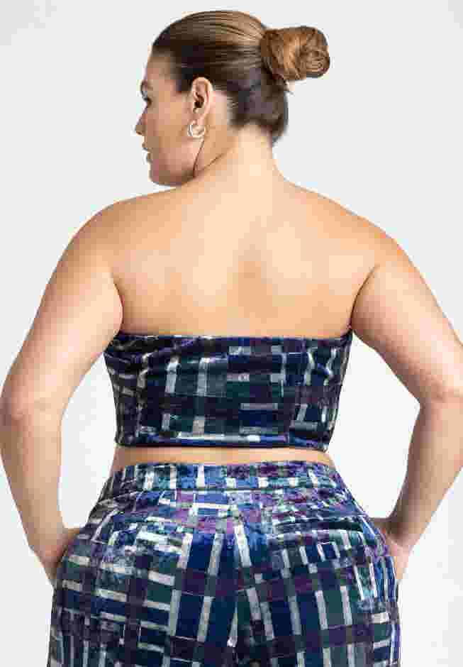 Printed Velvet Strapless Top image number 1