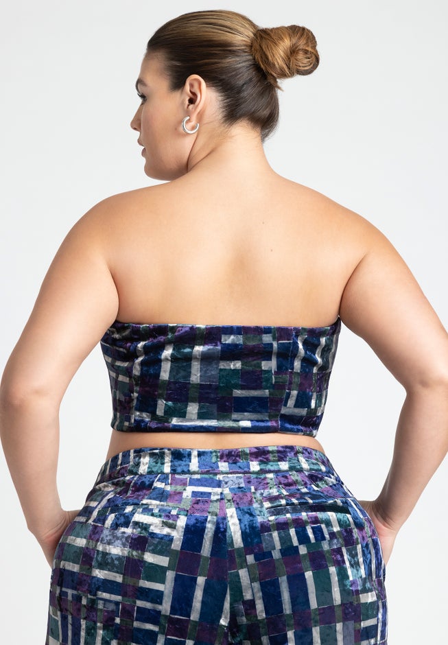 Printed Velvet Strapless Top image number null