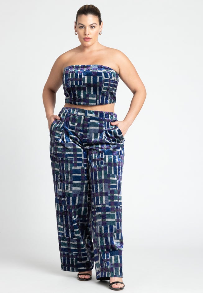 Printed Velvet Strapless Top image number null