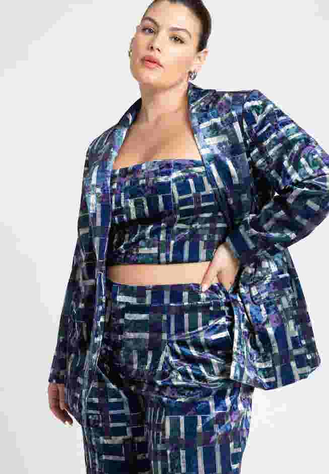 Printed Velvet Strapless Top image number 3