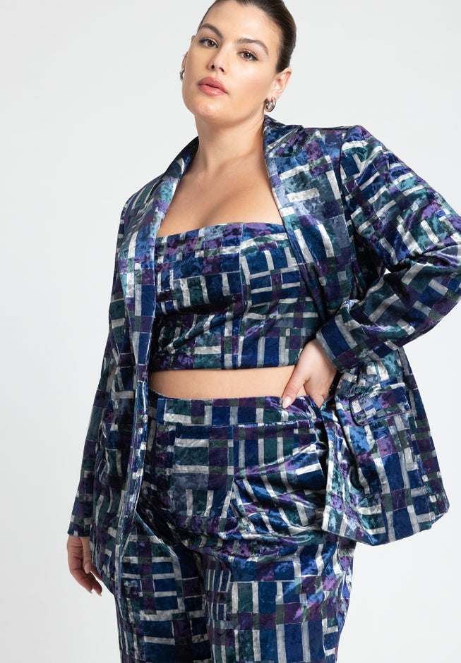 Printed Velvet Strapless Top image number null