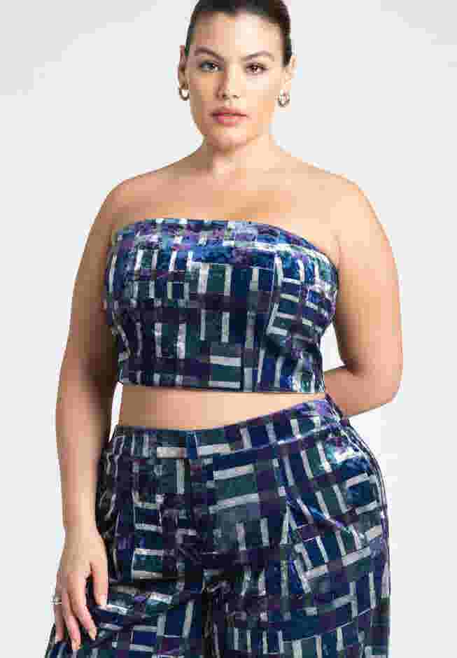 Printed Velvet Strapless Top image number 0
