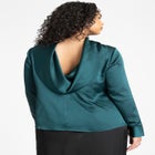 Strong Shoulder Draped Back Satin Blouse image number null