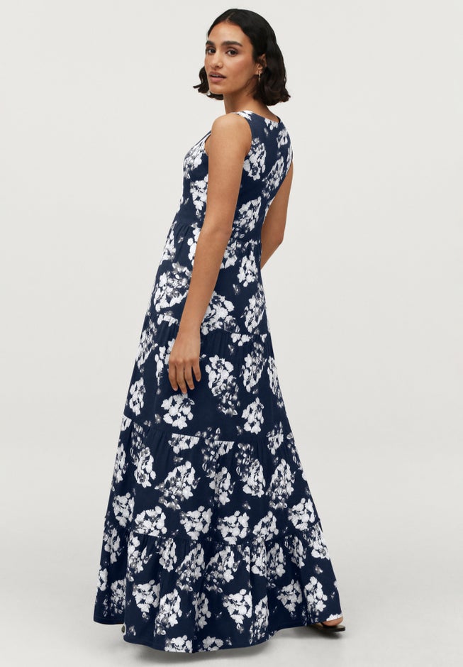 Stretch Jersey Knit A-Line Scoop Neck Sleeveless Tiered Maxi Dress image number 1