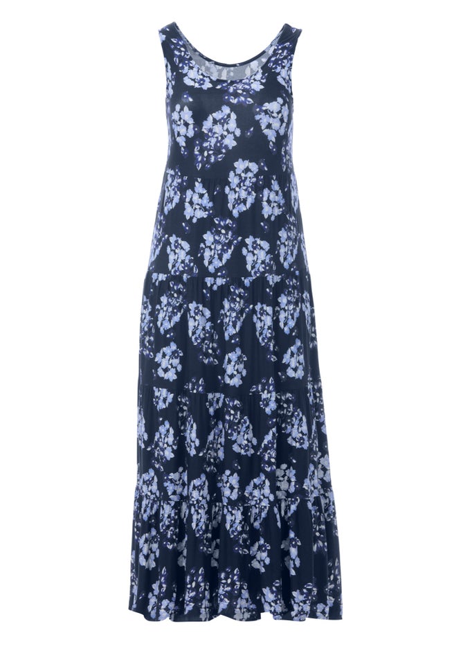 Stretch Jersey Knit A-Line Scoop Neck Sleeveless Tiered Maxi Dress image number 2