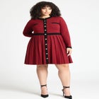 Sweater Pleated Skirt Dress With Gold Buttons image number null