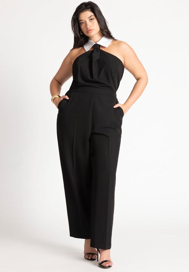 Faux Tie Collared Jumpsuit image number 1