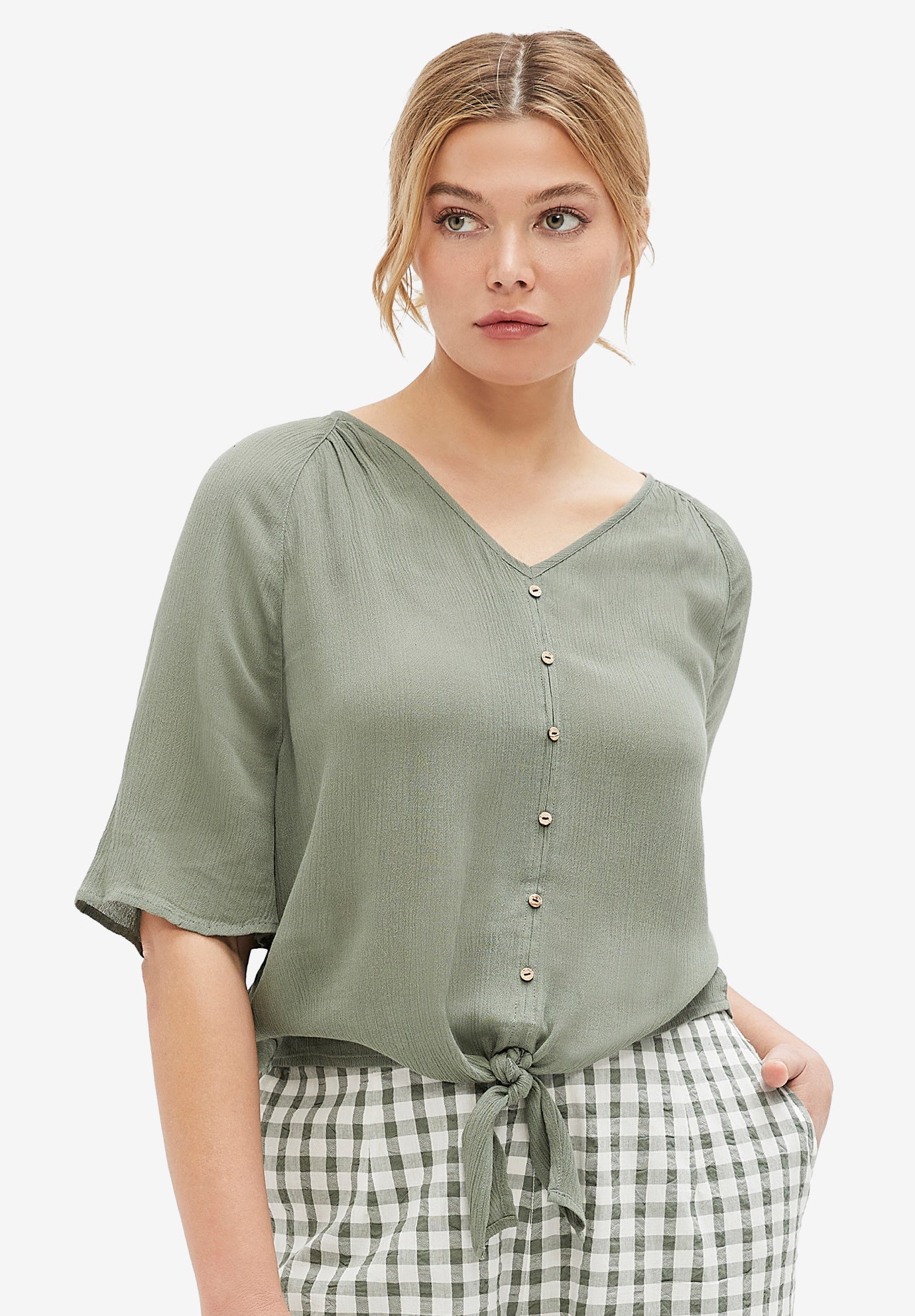 Crinkle Tie-Front Blouse image number 0