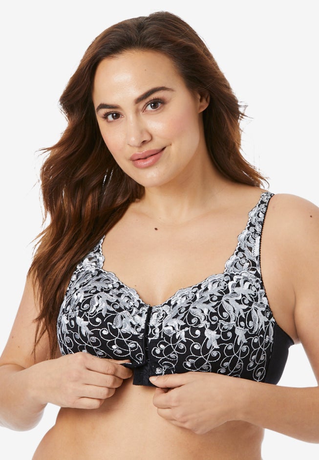Scroll Embroidered Wireless Front-Close Bra  image number 0