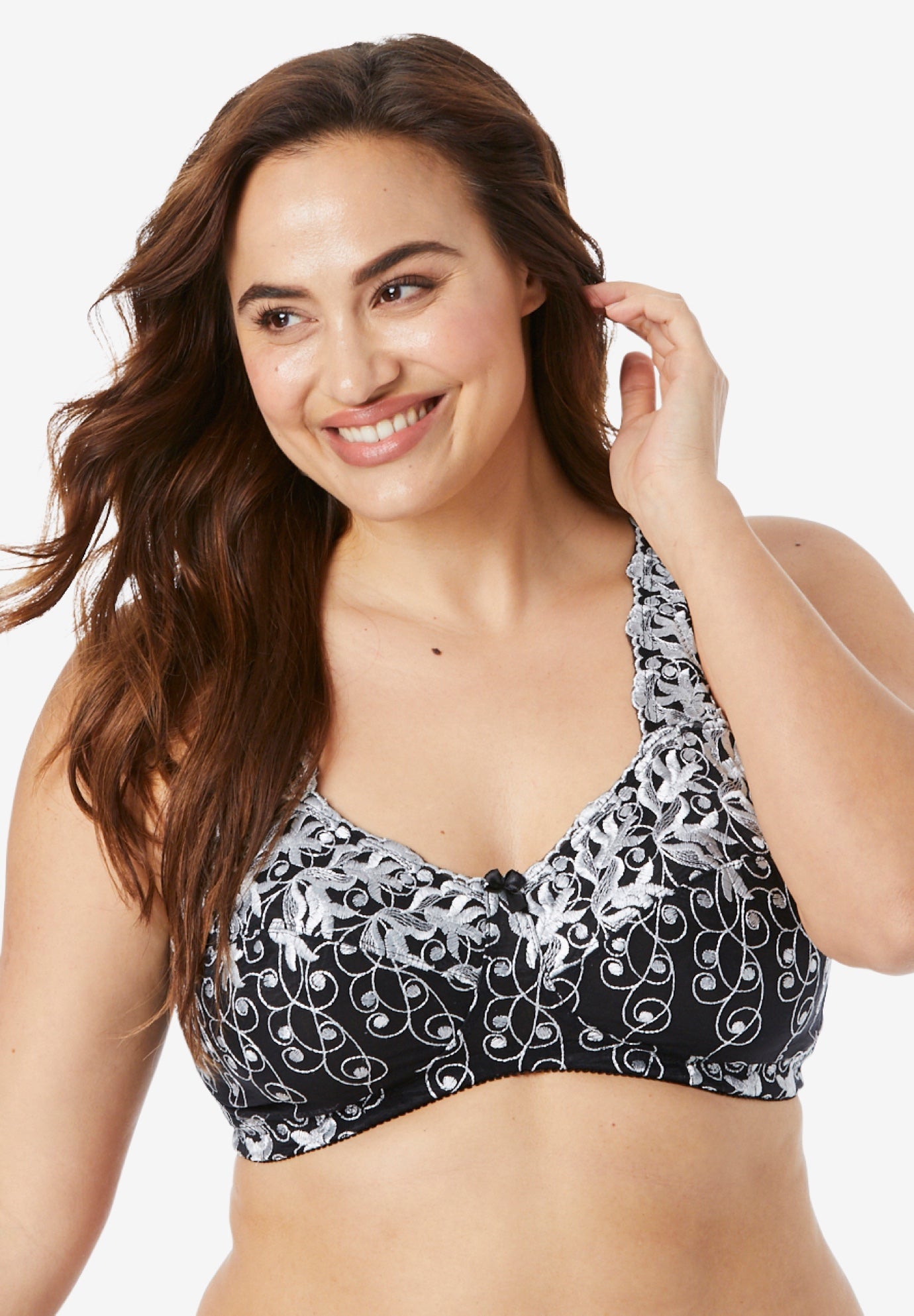Embroidered Wireless Back-Close Bra  image number 0